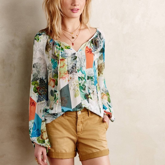 Anthropologie Tops - Leifsdottir Floral Silk Catappa Peasant Blouse